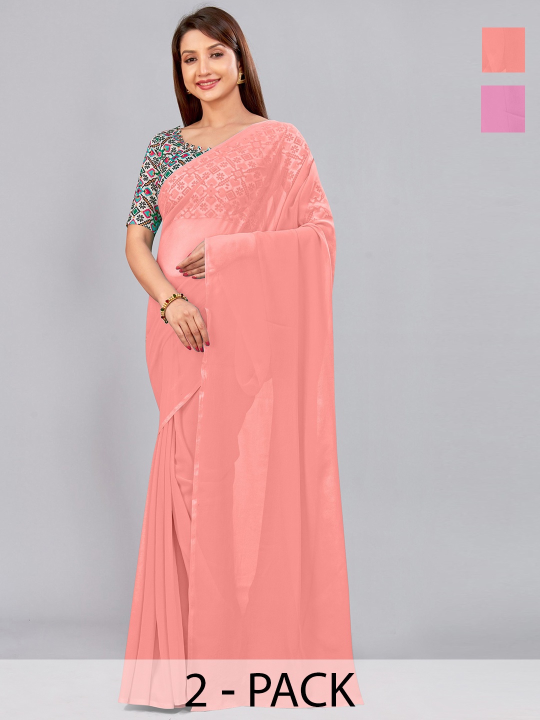 

CastilloFab Selection Of 2 Ethnic Pure Georgette Sarees, Peach