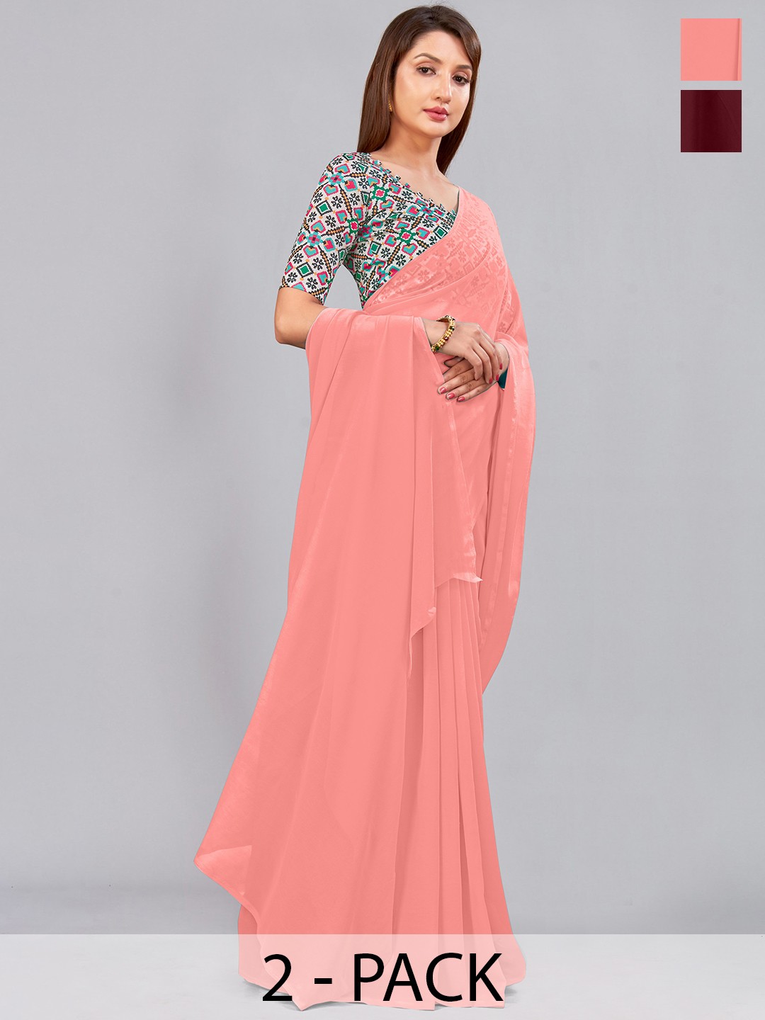 

CastilloFab Selection of 2 Pure Georgette Sarees, Peach