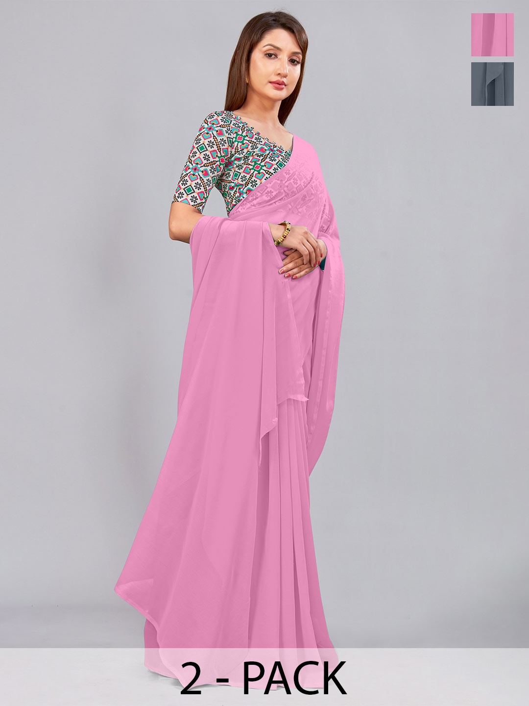 

CastilloFab Selection Of 2 Ethnic Pure Georgette Sarees, Pink