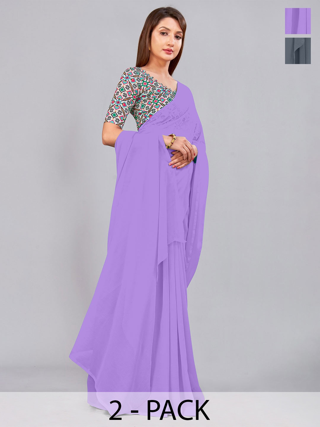 

CastilloFab Selection Of 2 Ethnic Pure Georgette Sarees, Lavender