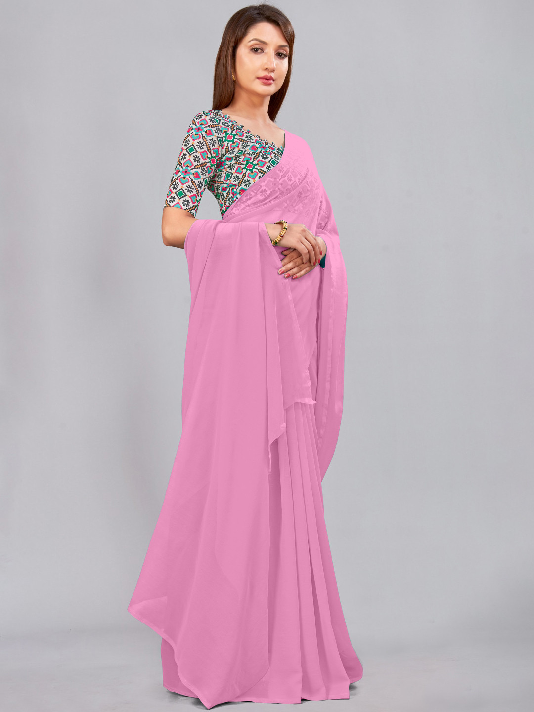 

CastilloFab Selection of 2 Pure Georgette Sarees, Pink