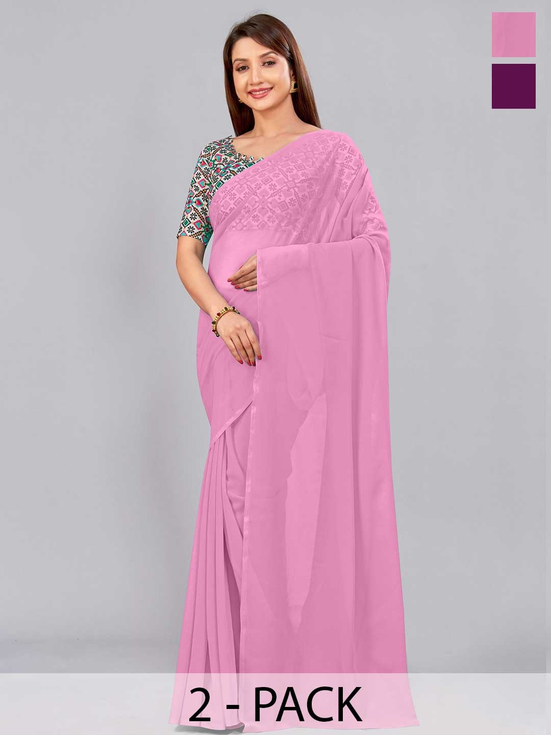 

CastilloFab Selection of 2 Pure Georgette Saree, Pink