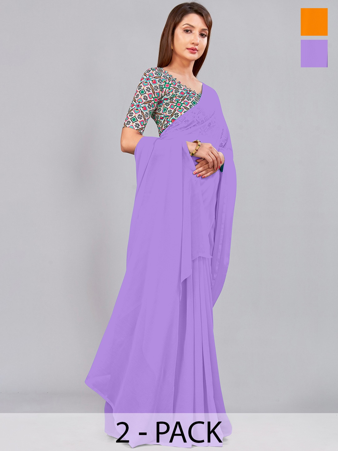 

CastilloFab Selection of 2 Pure Georgette Sarees, Lavender
