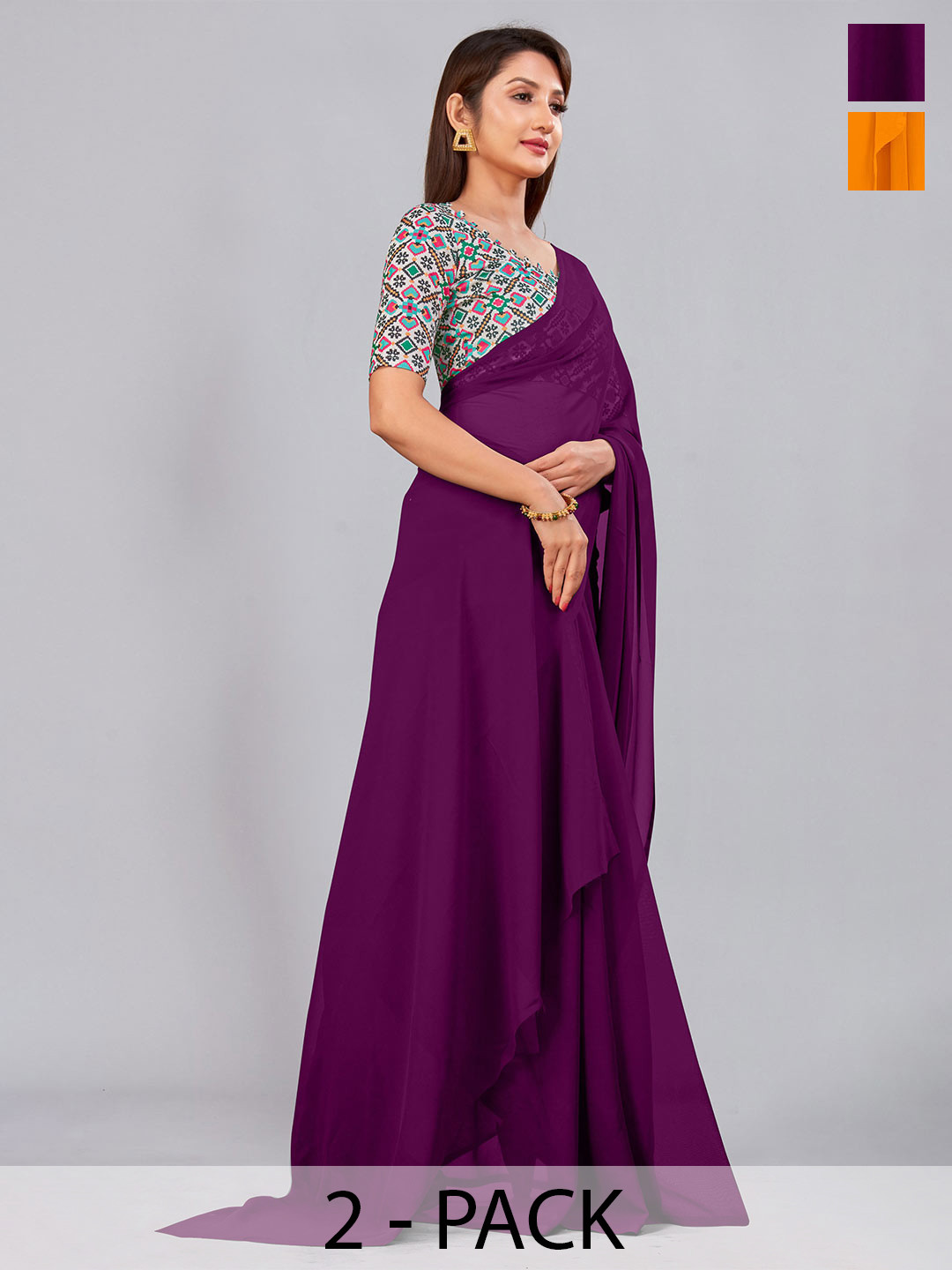 

CastilloFab Selection of 2 Pure Georgette Saree, Burgundy