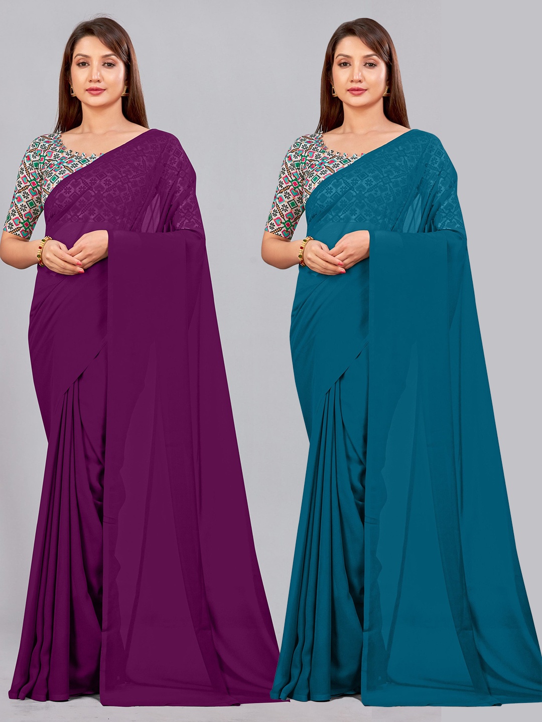 

CastilloFab Selection of 2 Pure Georgette Saree, Burgundy