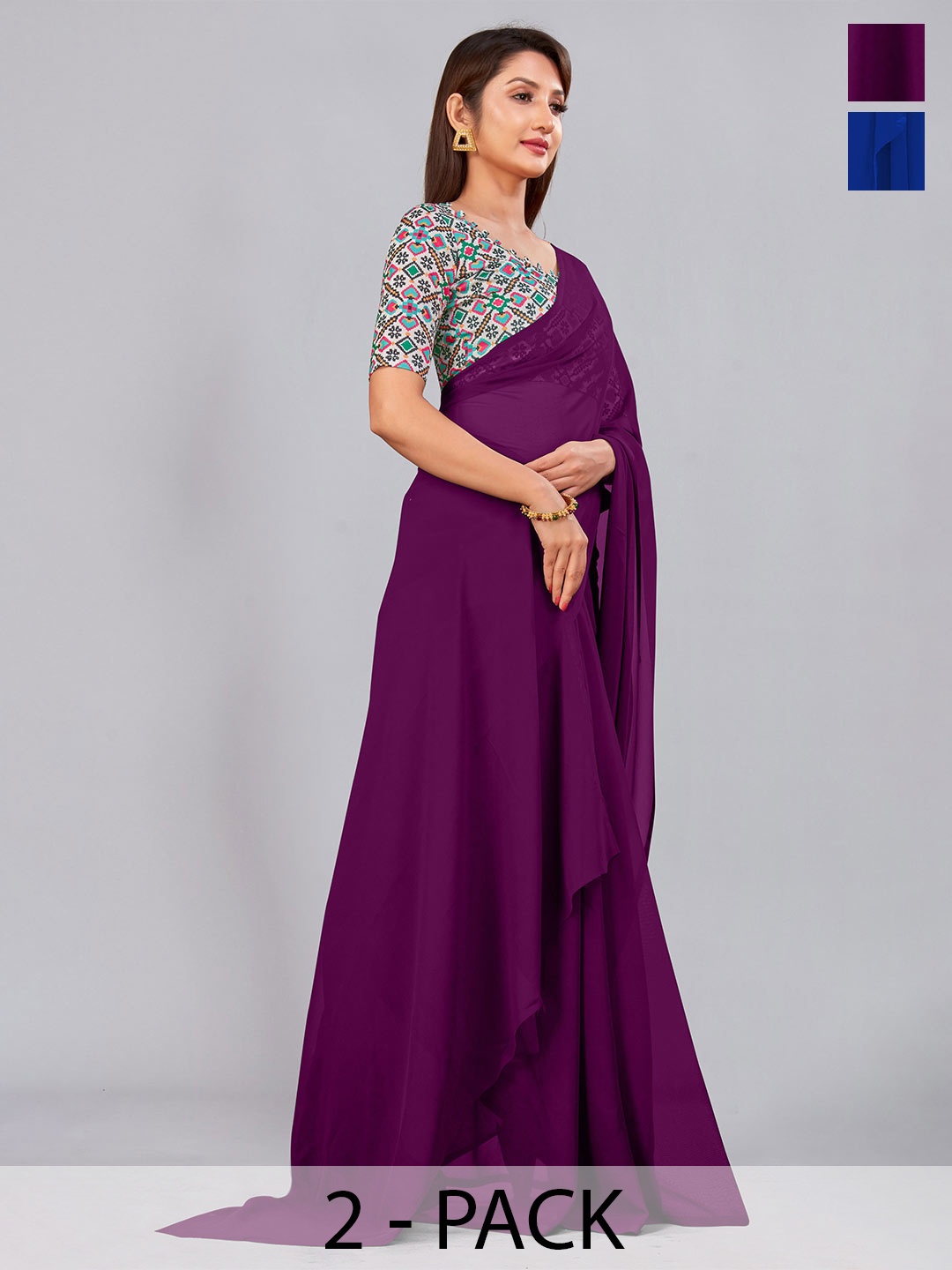 

CastilloFab Selection of 2 Pure Georgette Saree, Burgundy