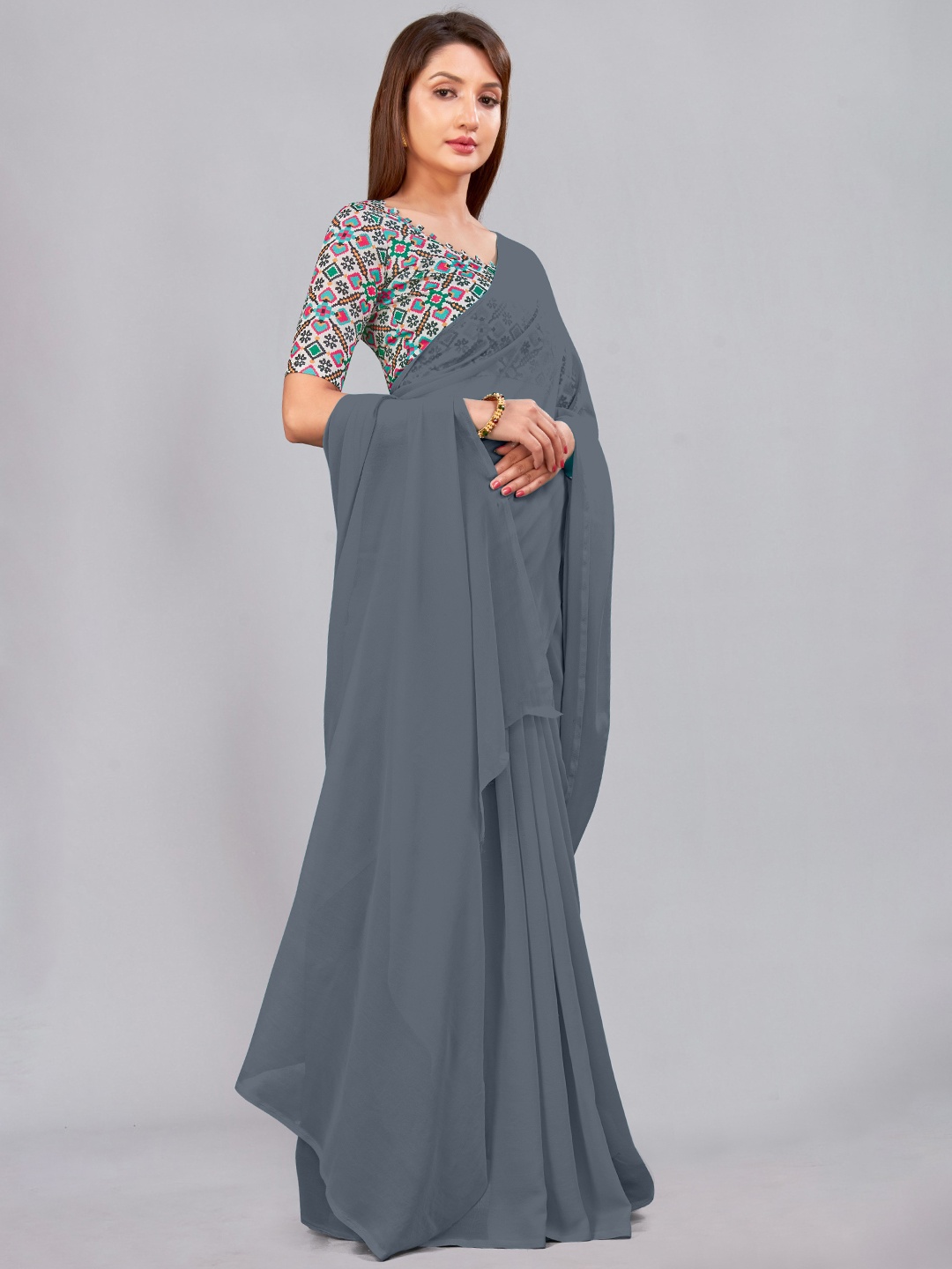 

CastilloFab Selection of 2 Pure Georgette Sarees, Grey