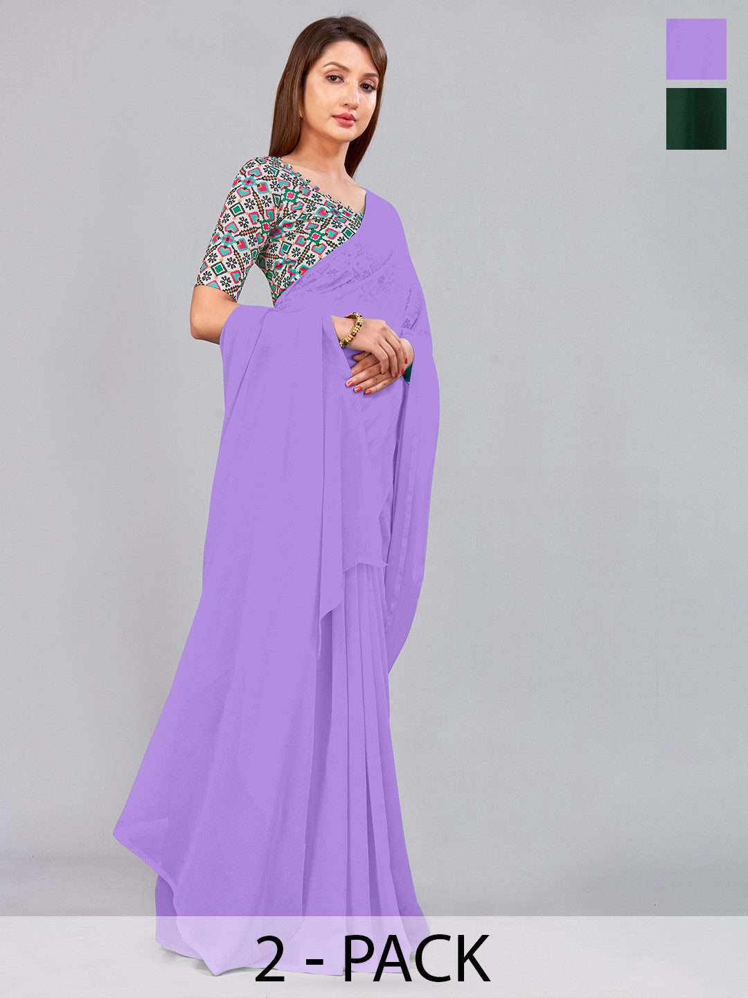 

CastilloFab Selection of 2 Pure Georgette Saree, Lavender