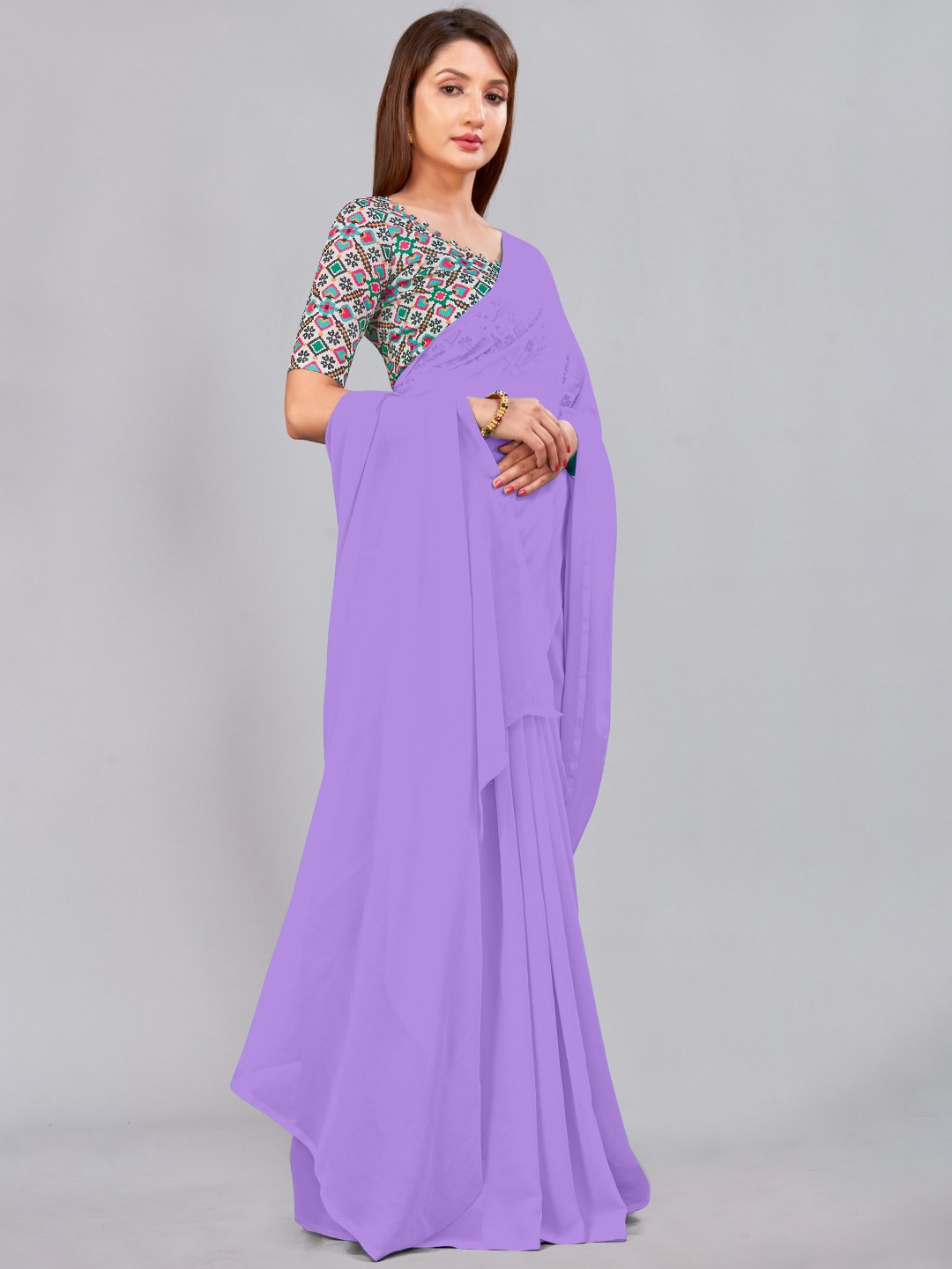 

CastilloFab Lavender & Red Selection of 2 Pure Georgette Saree