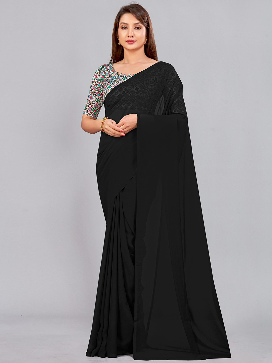 

CastilloFab Selection of 2 Pure Georgette Sarees, Grey
