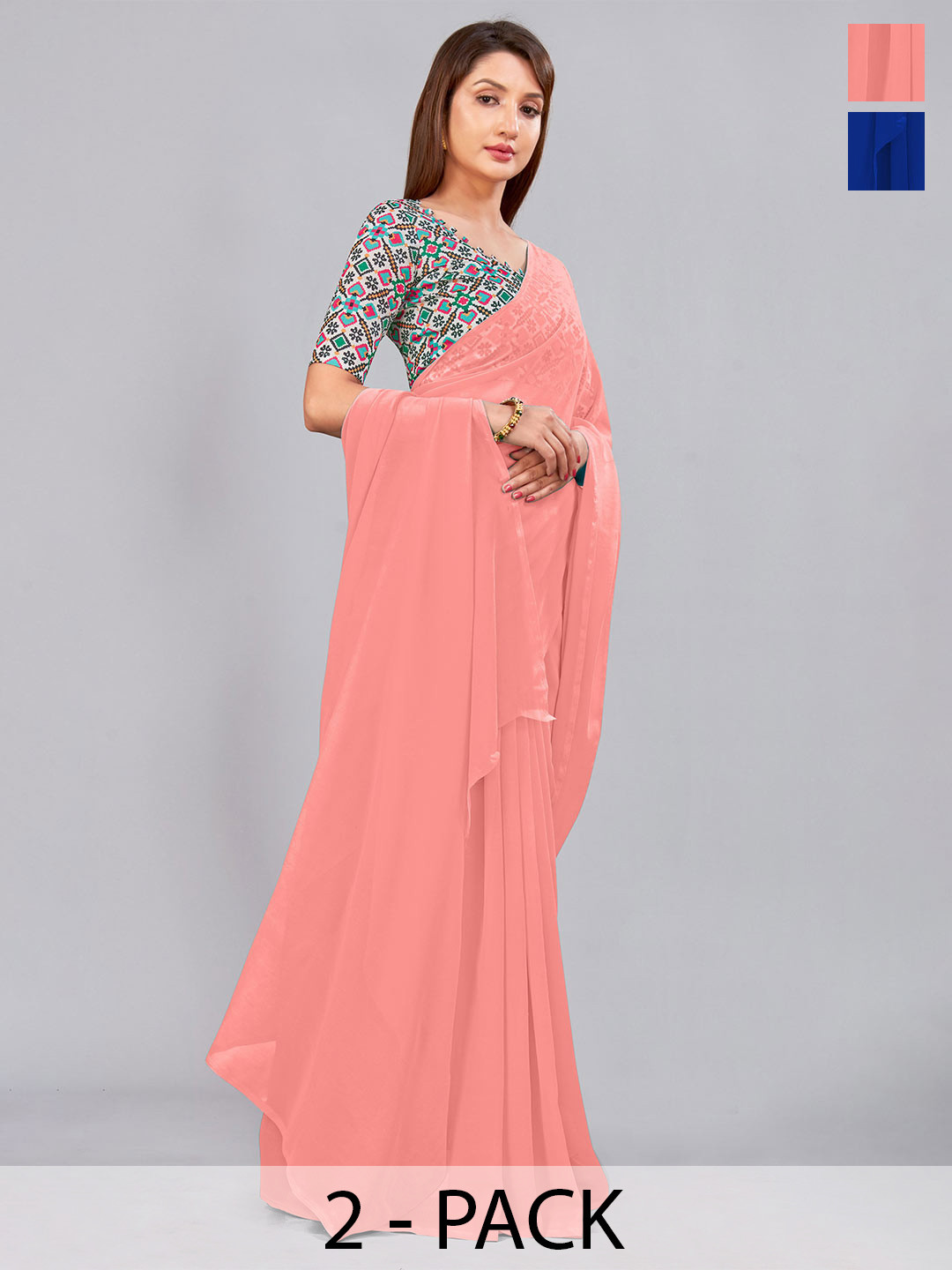 

CastilloFab Selection of 2 Pure Georgette Saree, Peach