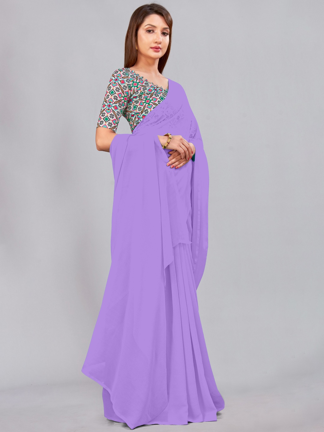 

CastilloFab Lavender & Blue Pure Georgette Saree