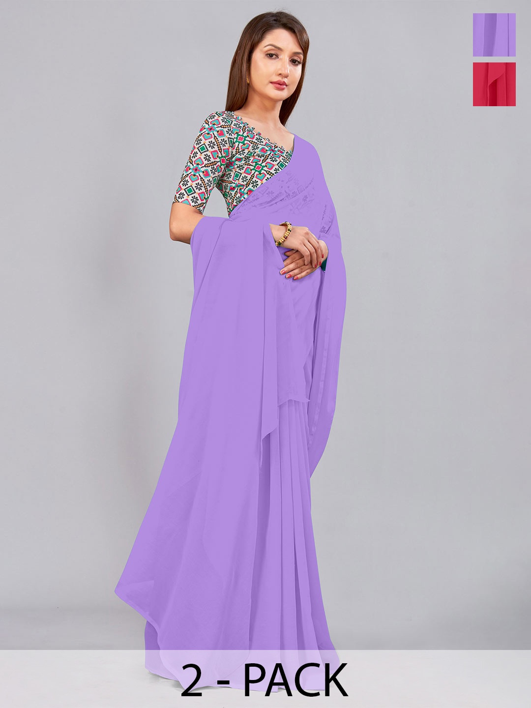 

CastilloFab Selection of 2 Pure Georgette Saree, Lavender