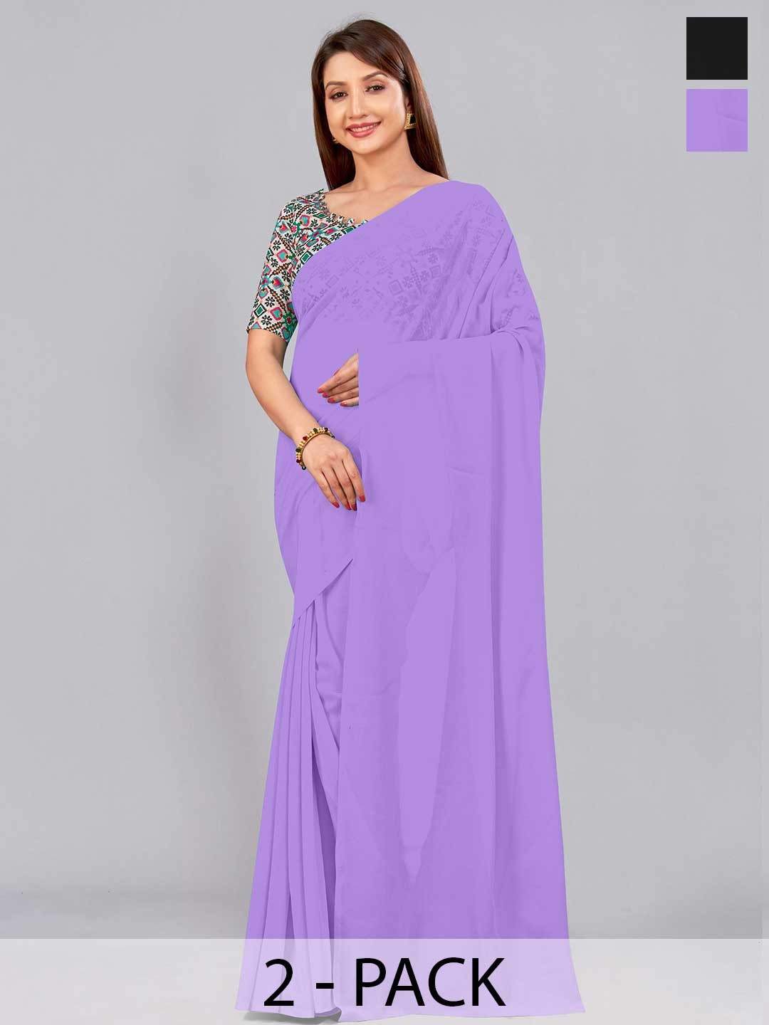 

CastilloFab Selection of 2 Pure Georgette Designer Saree, Lavender