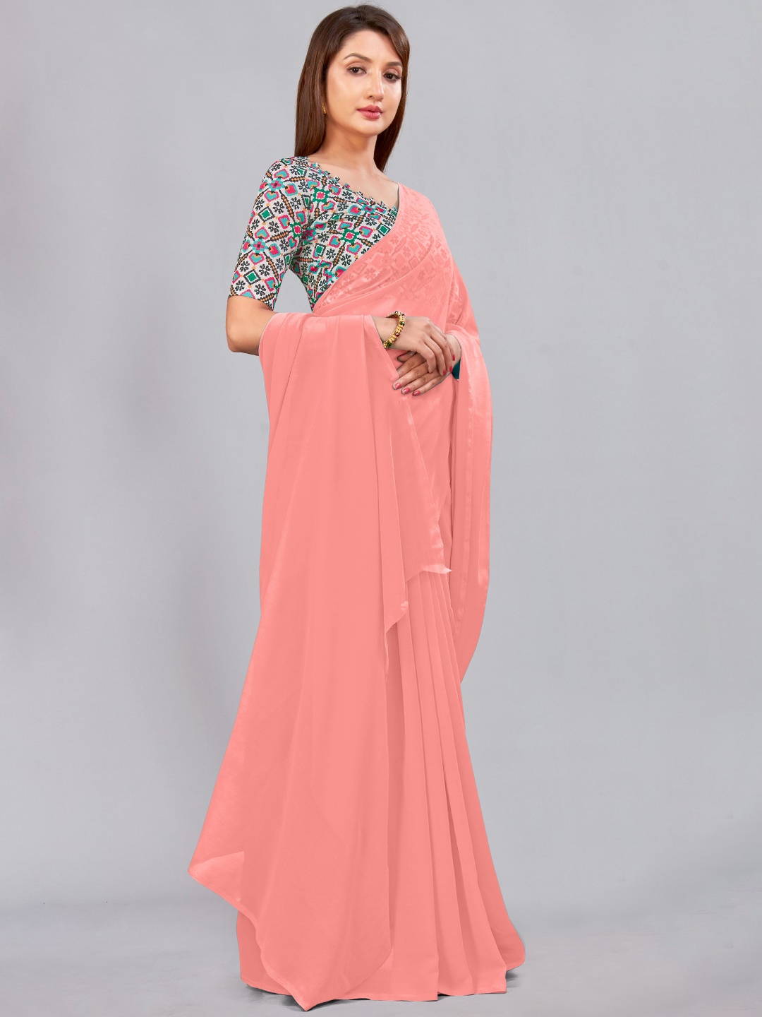 

CastilloFab Selection of 2 Pure Georgette Saree, Peach