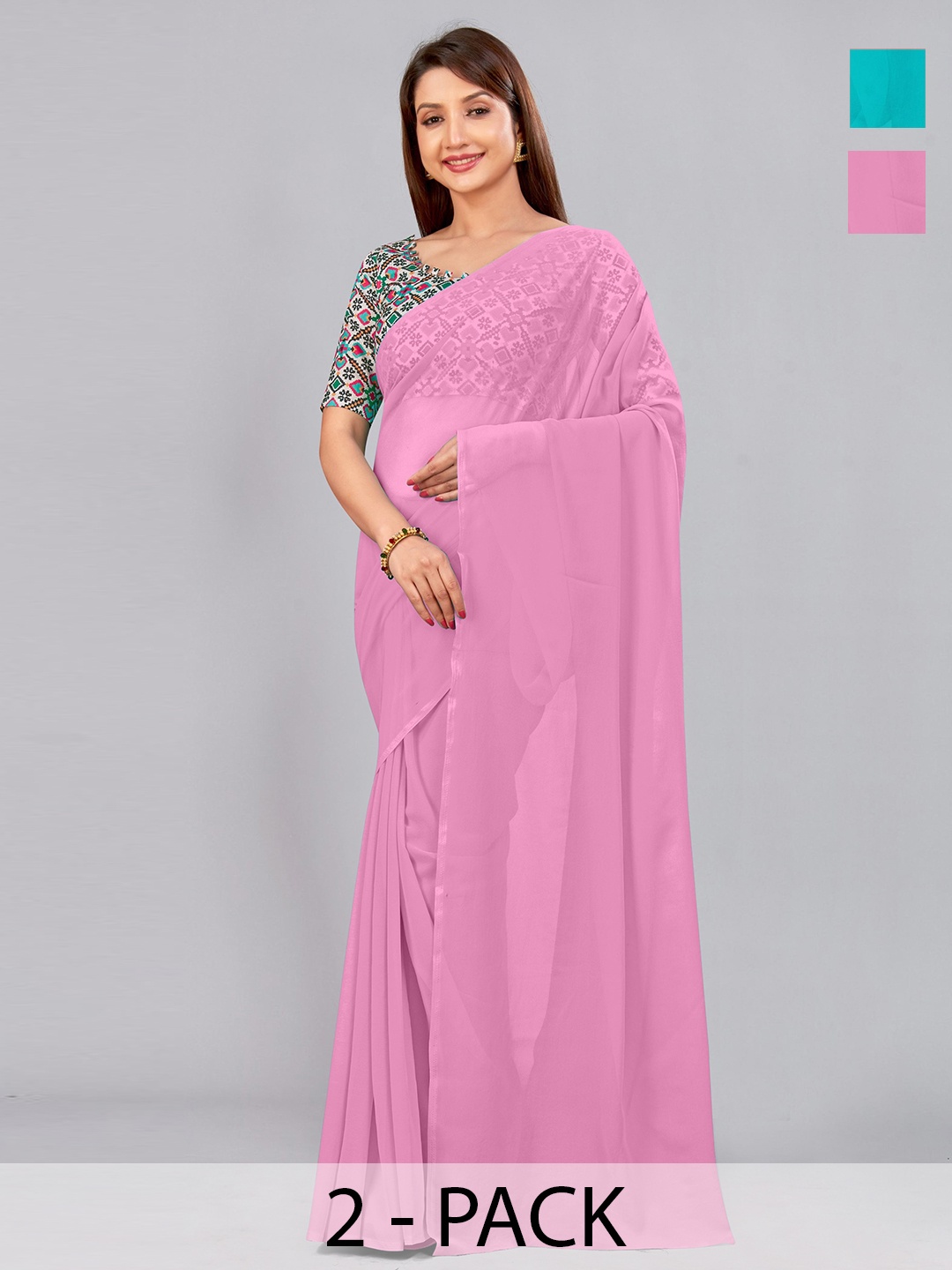 

CastilloFab Selection Of 2 Pure Georgette Saree, Turquoise blue