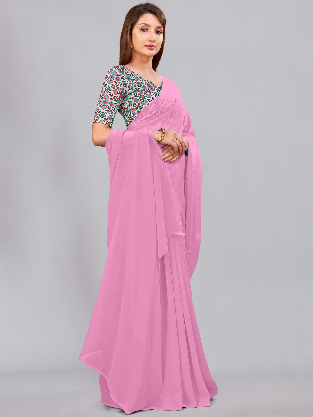 

CastilloFab Selection Of 2 Pure Georgette Saree, Pink