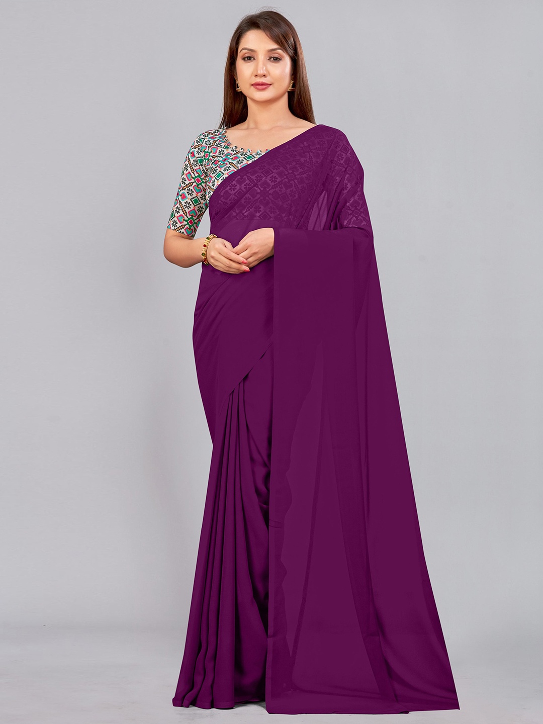 

CastilloFab Selection of 2 Pure Georgette Sarees, Lavender