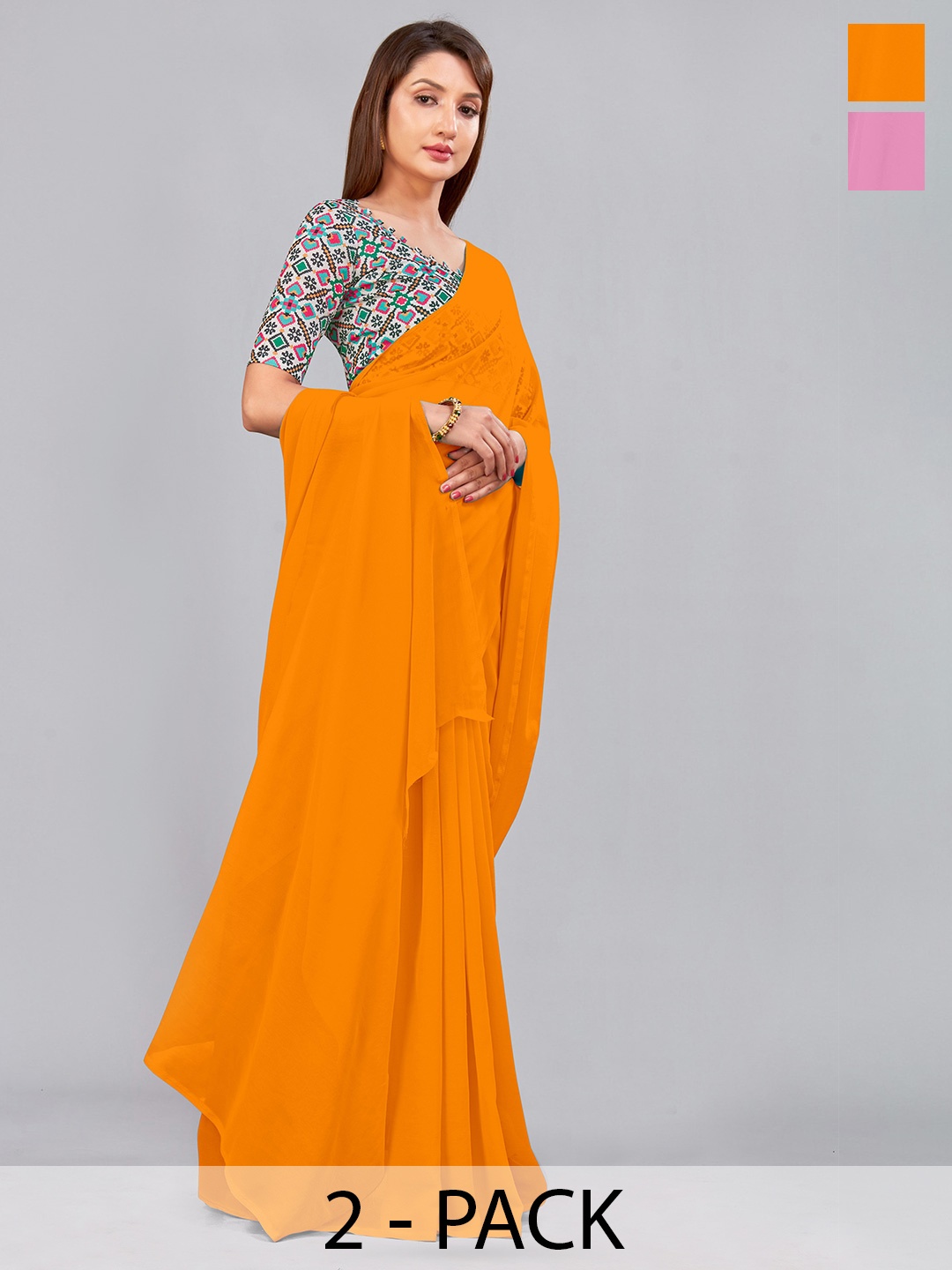 

CastilloFab Selection Of 2 Pure Georgette Saree, Pink