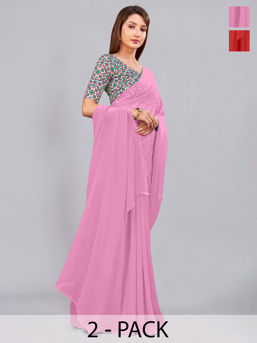 

CastilloFab Selection Of 2 Pure Georgette Saree, Pink