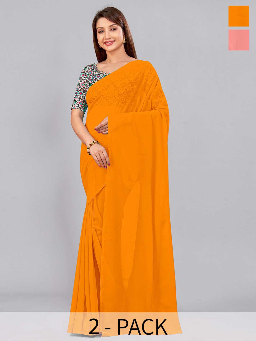 

CastilloFab Selection of 2 Pure Georgette Sarees, Peach