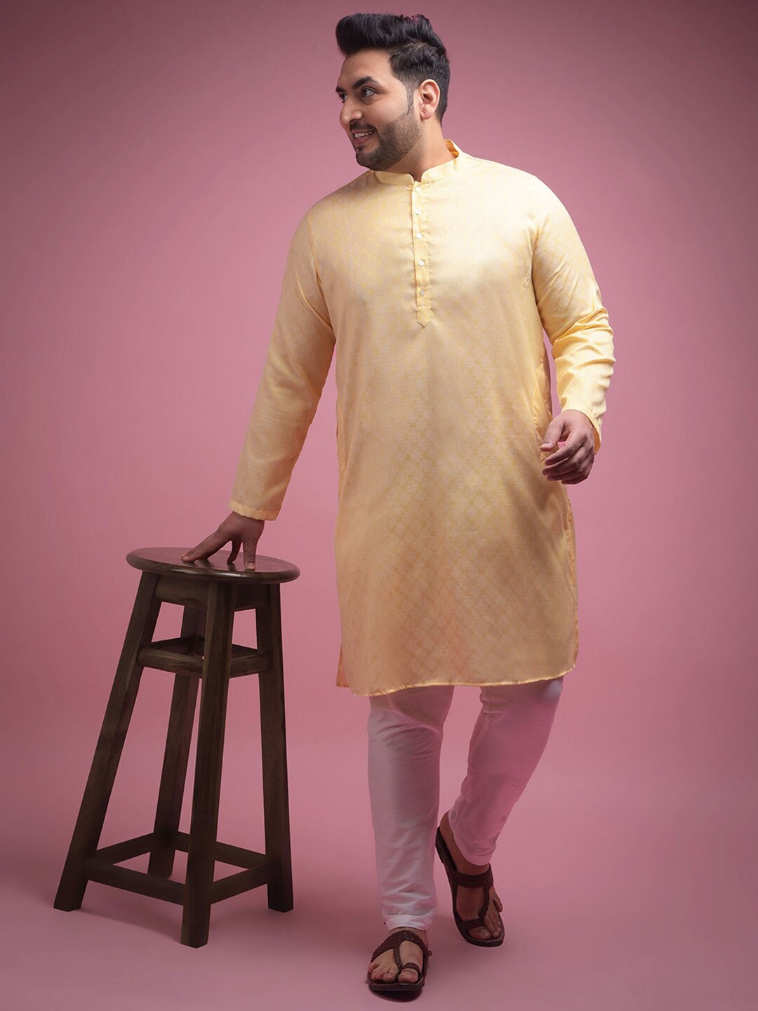 

Sztori Regular Cotton Jacquard Woven Design Kurta With Pyjama Set, Yellow