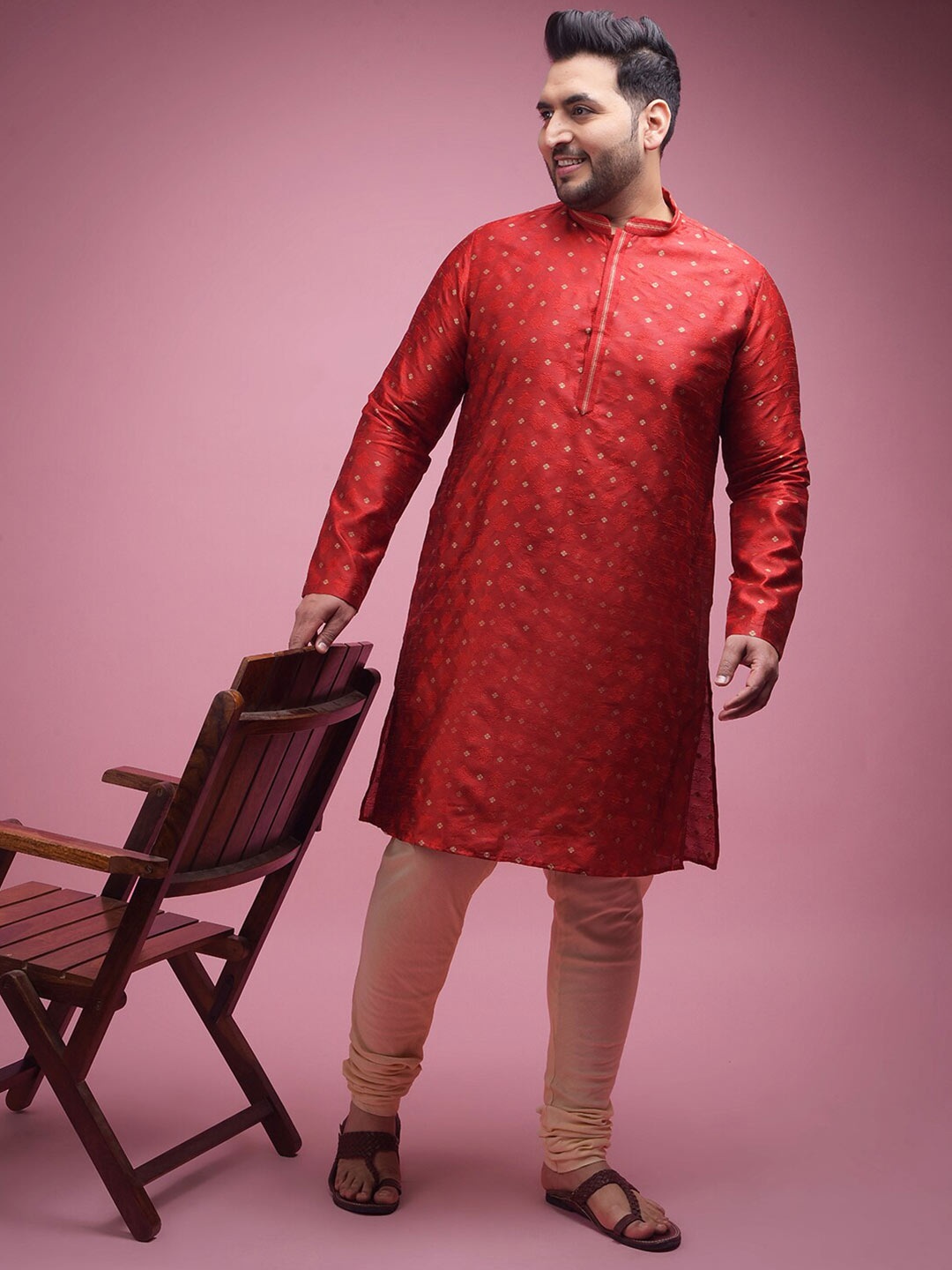 

Sztori Geometric Woven Design Kurta with Churidar, Red