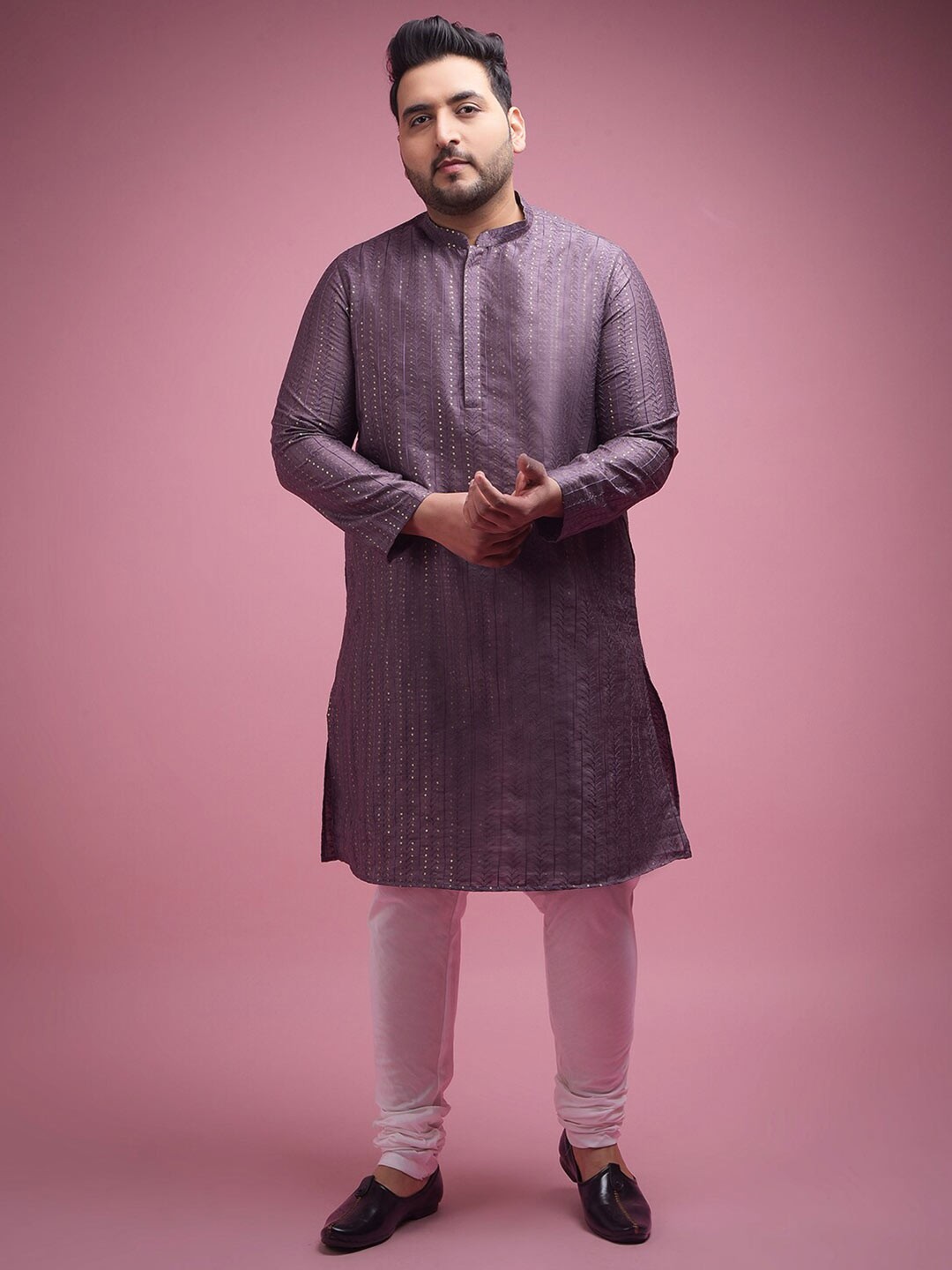 

Sztori Plus Size Ethnic Motifs Embroidered Regular Sequinned Kurta with Churidar, Purple