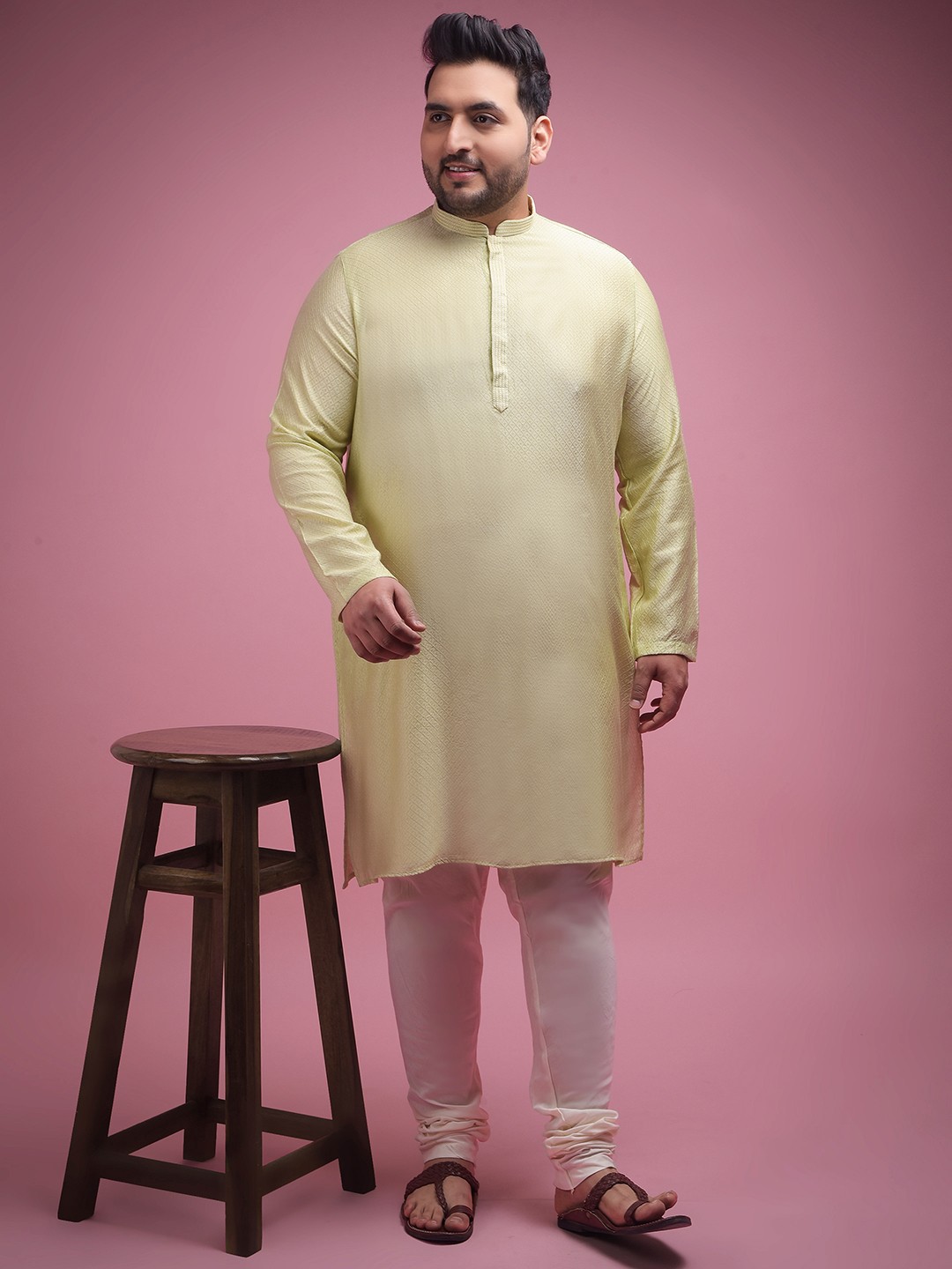 

Sztori Woven Design Embroidered Kurta With Churidar, Green