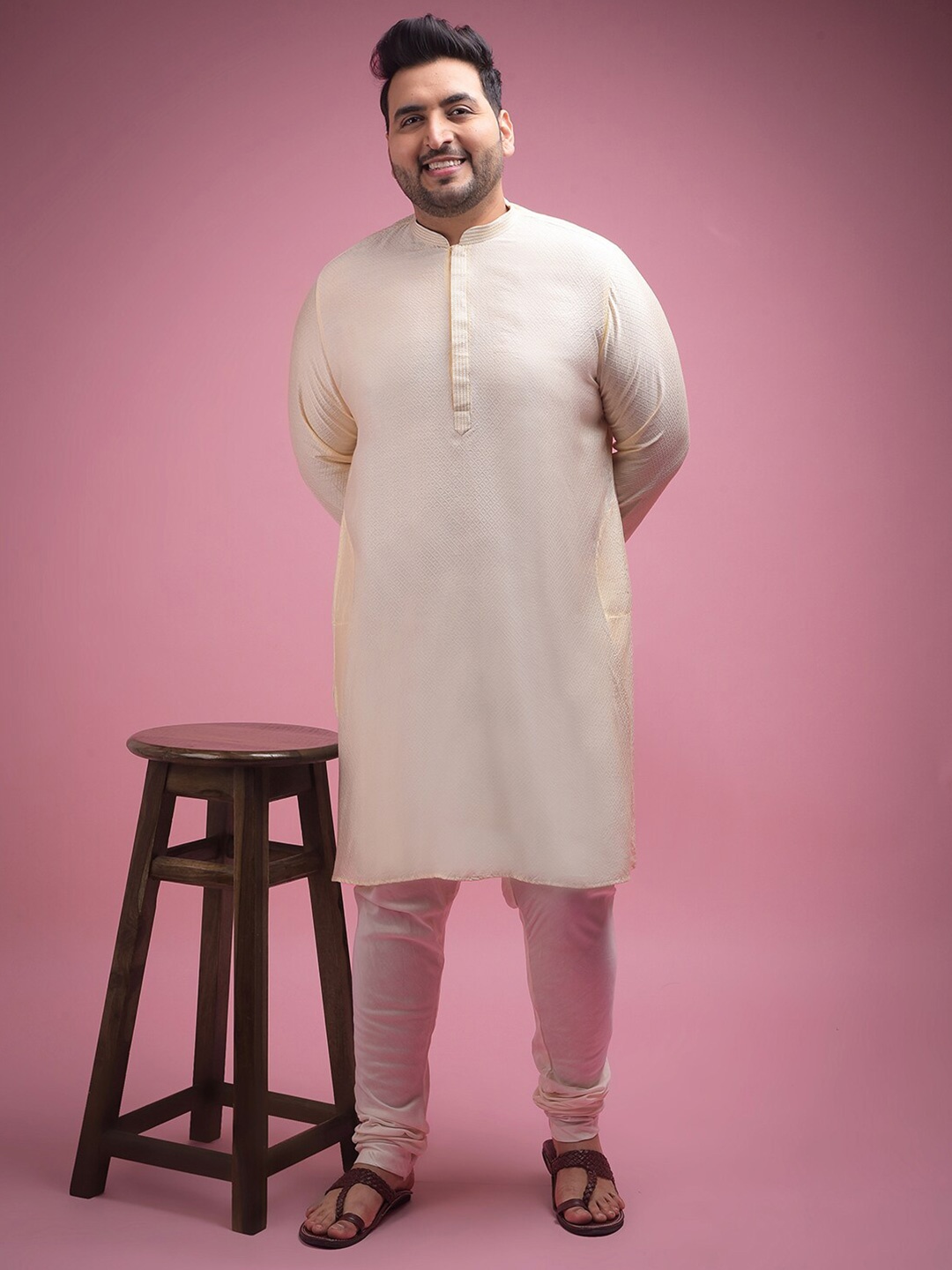 

Sztori Woven Design Band collar Long Sleeves Straight Kurta with Pyjama, Off white