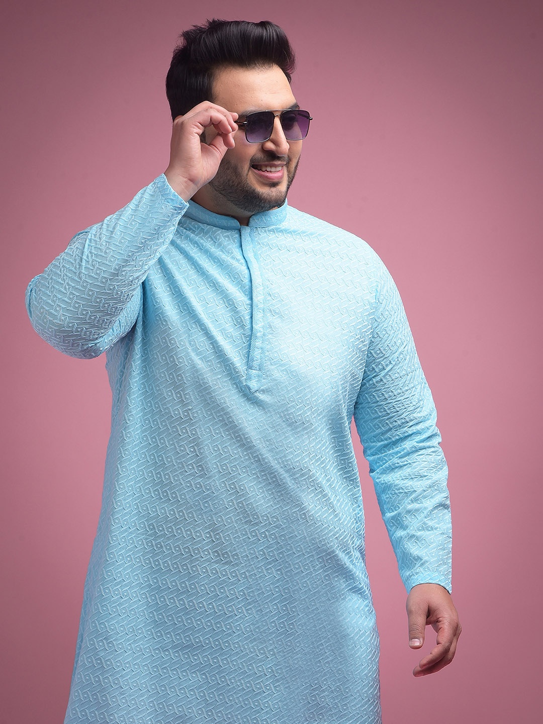 

Sztori Ethnic Motifs Embroidered Pure Cotton Straight Kurta with Pyjama, Blue