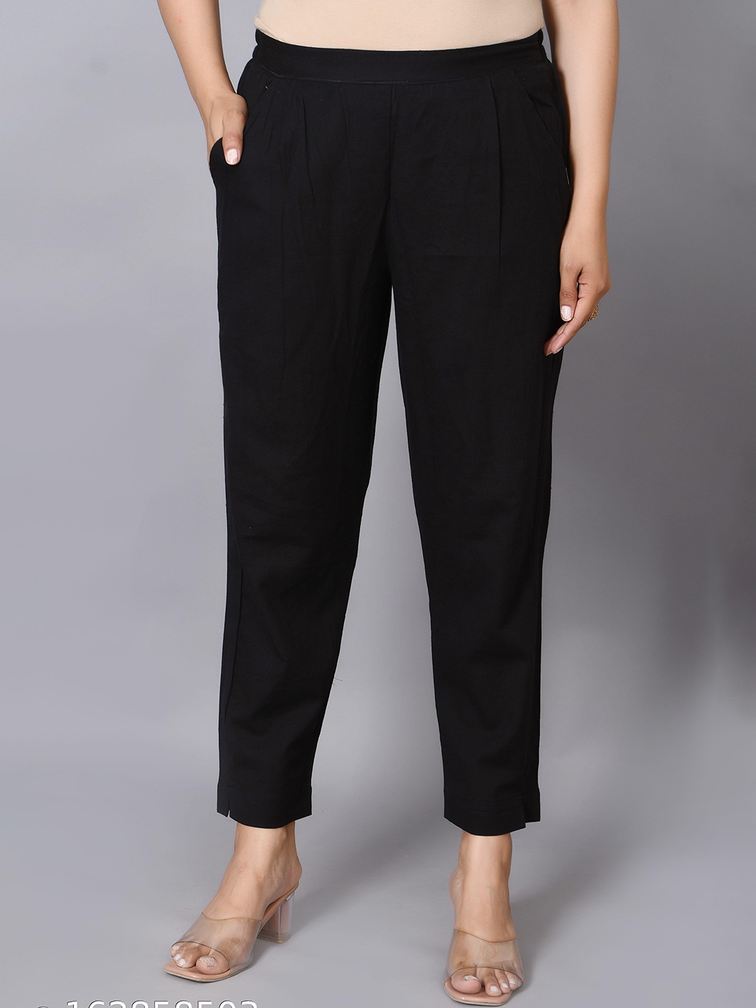 

BAESD Women Mid Rise Easy Wash Cotton Pleated Trousers, Black