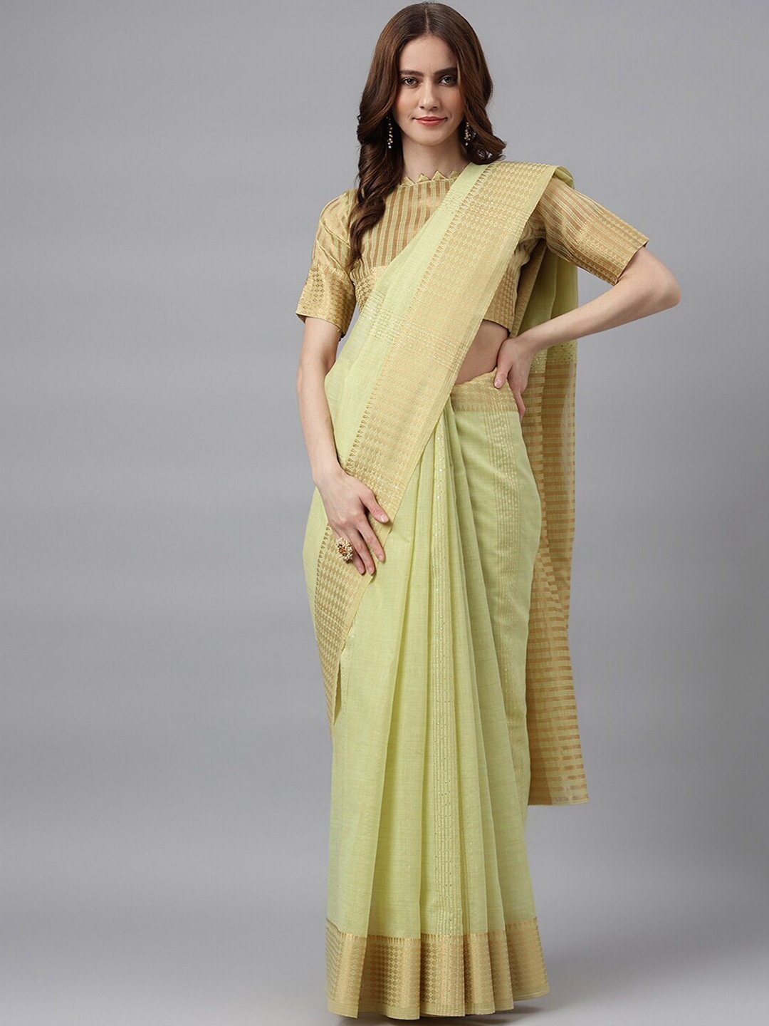 

Mitera Embellished Zari Banarasi Saree, Green