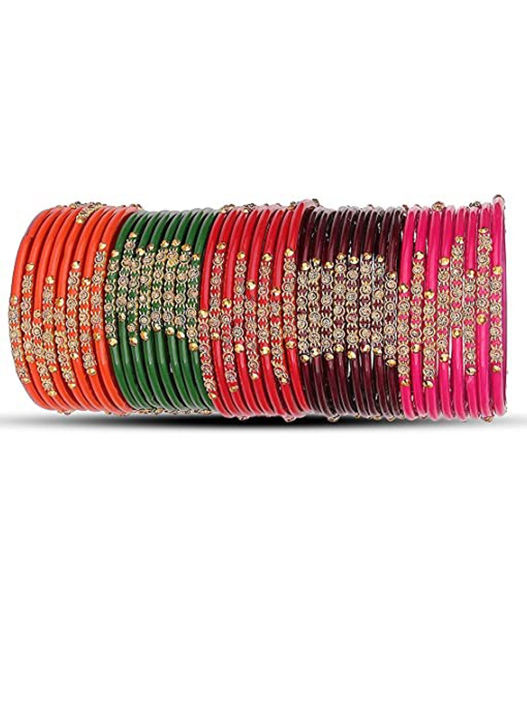 

NMII Set Of 40 Bead Studded Bangles, Red