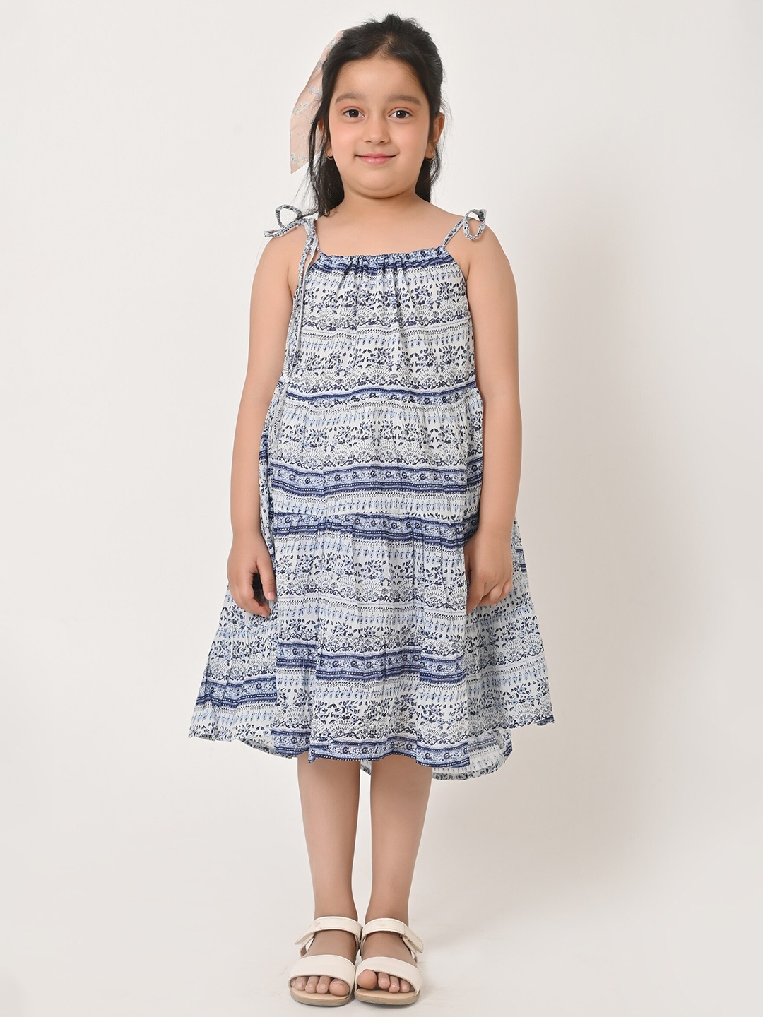 

BAESD Girls Tribal Print Shoulder Straps Knee Length Cotton A-Line Dress, Blue