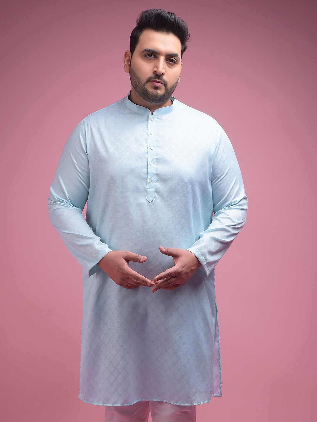

Sztori Plus Size Geometric Woven Design Straight Jacquard Kurta, Blue