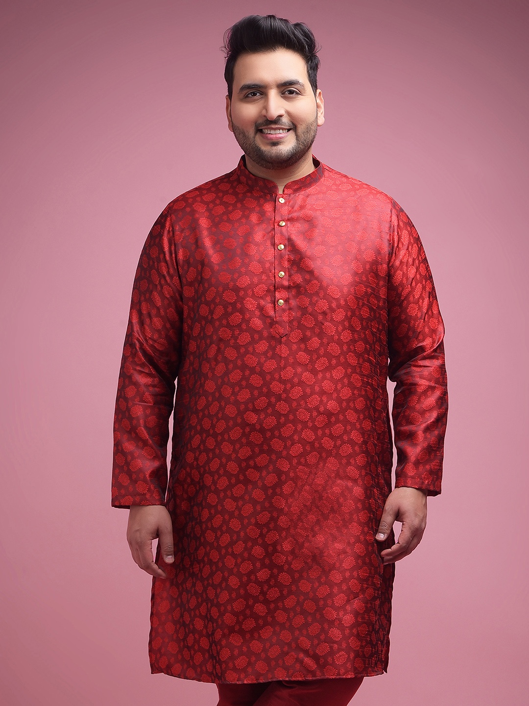 

Sztori Plus Size Floral Woven Design Straight Jacquard Kurta, Red