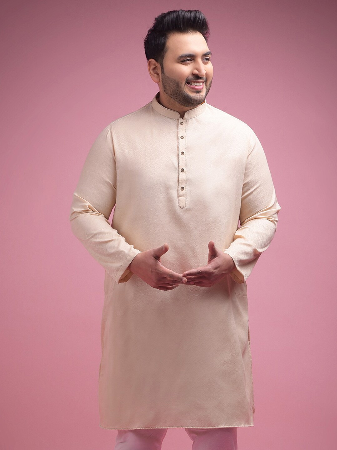

Sztori Plus Size Geometric Woven Design Straight Jacquard Kurta, Cream