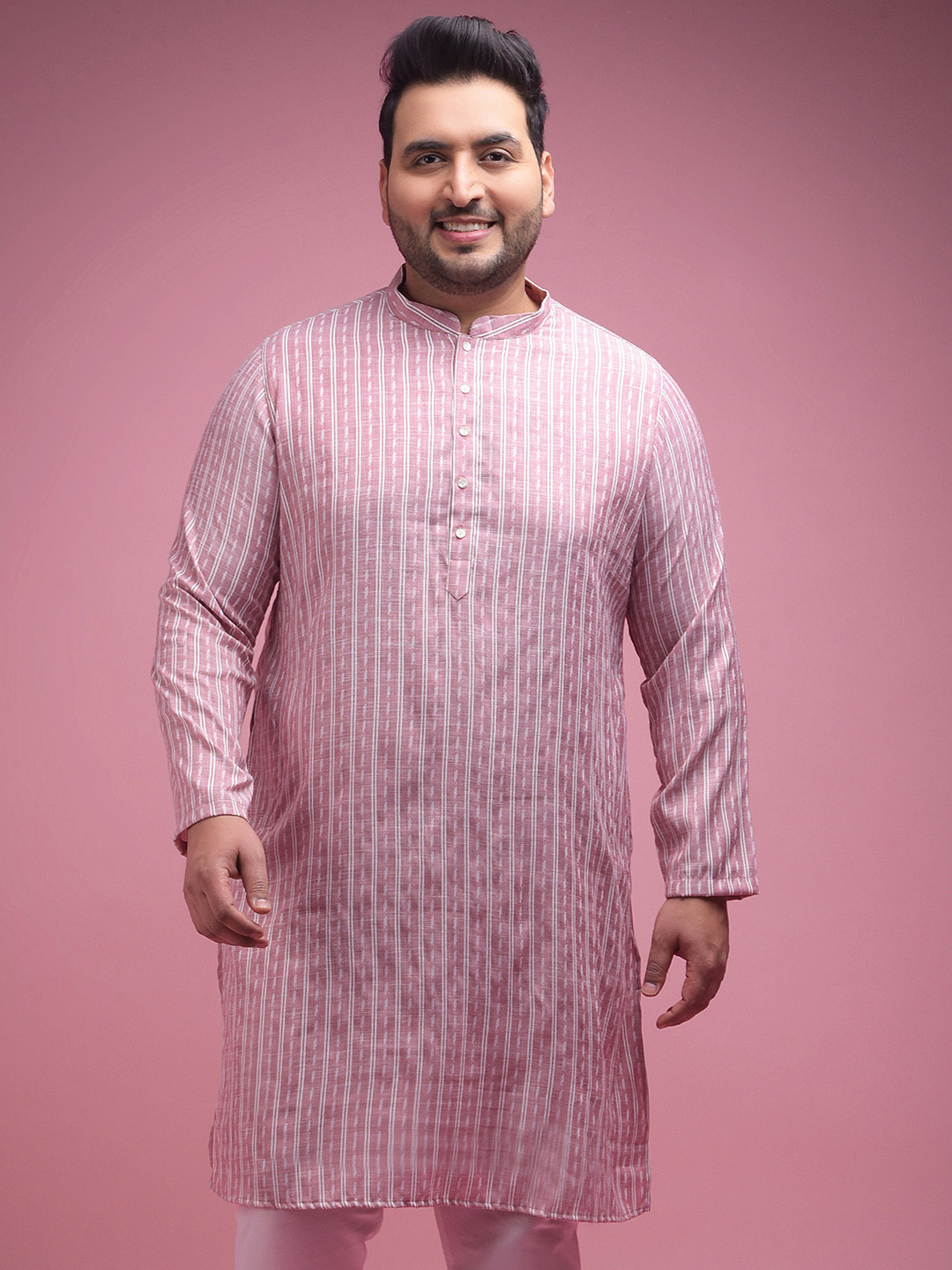 

Sztori Plus Size Striped Straight Jacquard Kurta, Pink
