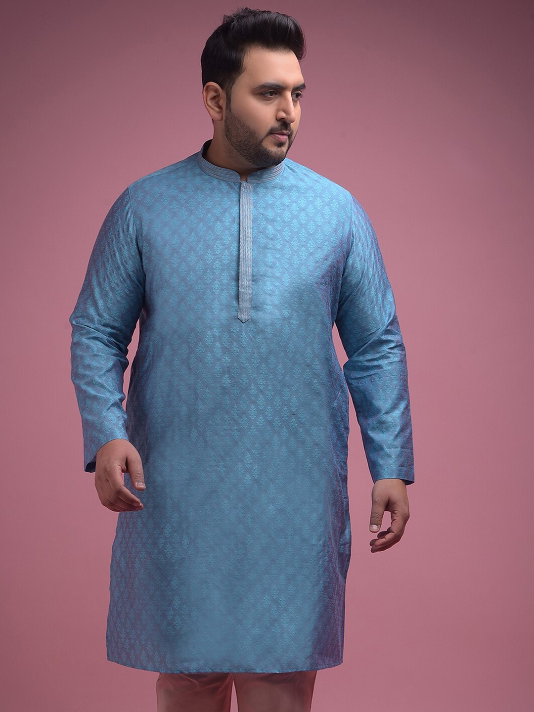 

Sztori Plus Size Ethnic Motifs Woven Design Jacquard Kurta, Blue