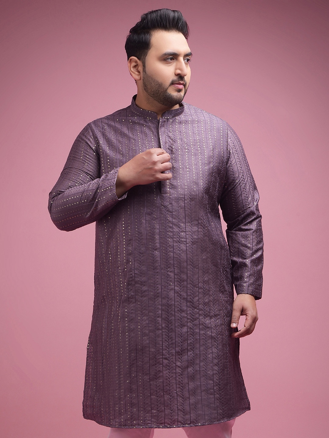 

Sztori Plus Size Ethnic Embroidered Sequined Straight Kurta, Purple
