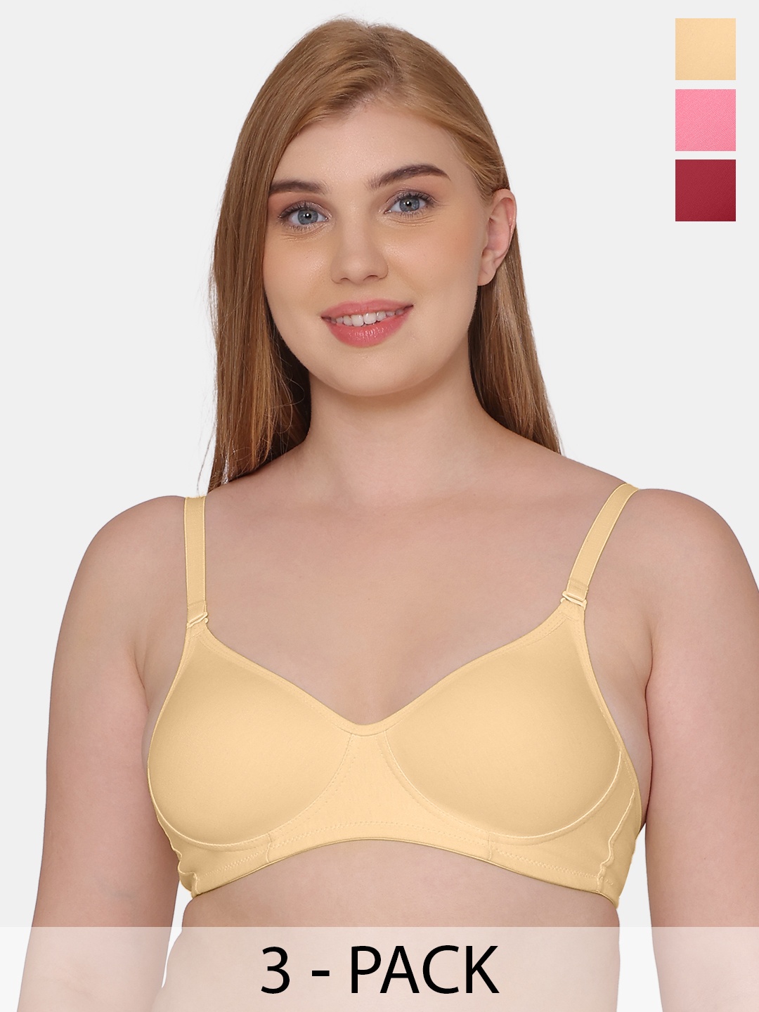 

KOMLI Pack Of 3 T-shirt All Day Comfort Bra Full Coverage, Beige