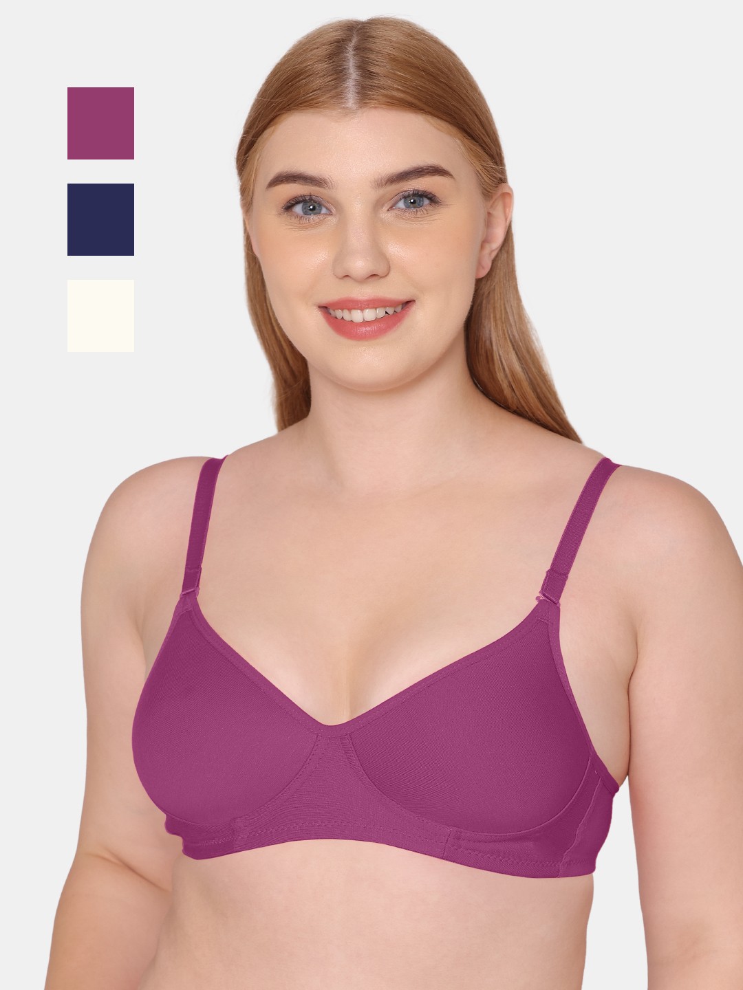 

KOMLI Pack Of 3 T-shirt All Day Comfort Bra Full Coverage Lightly Padded, Purple