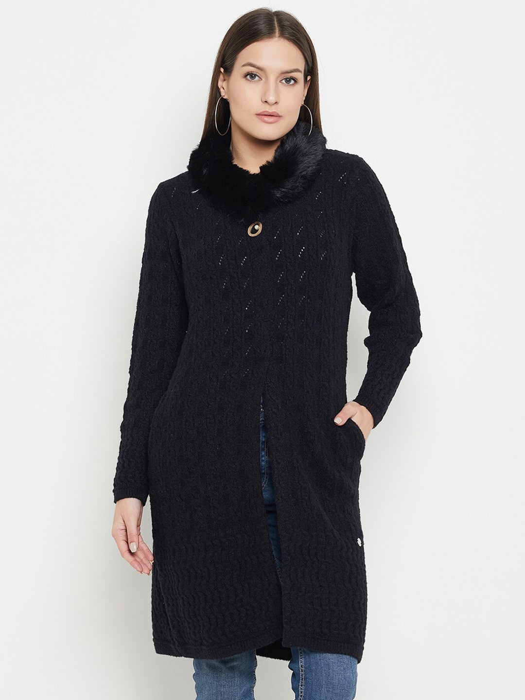 

Duke Self Designed Acrylic Longline Cardigan, Black