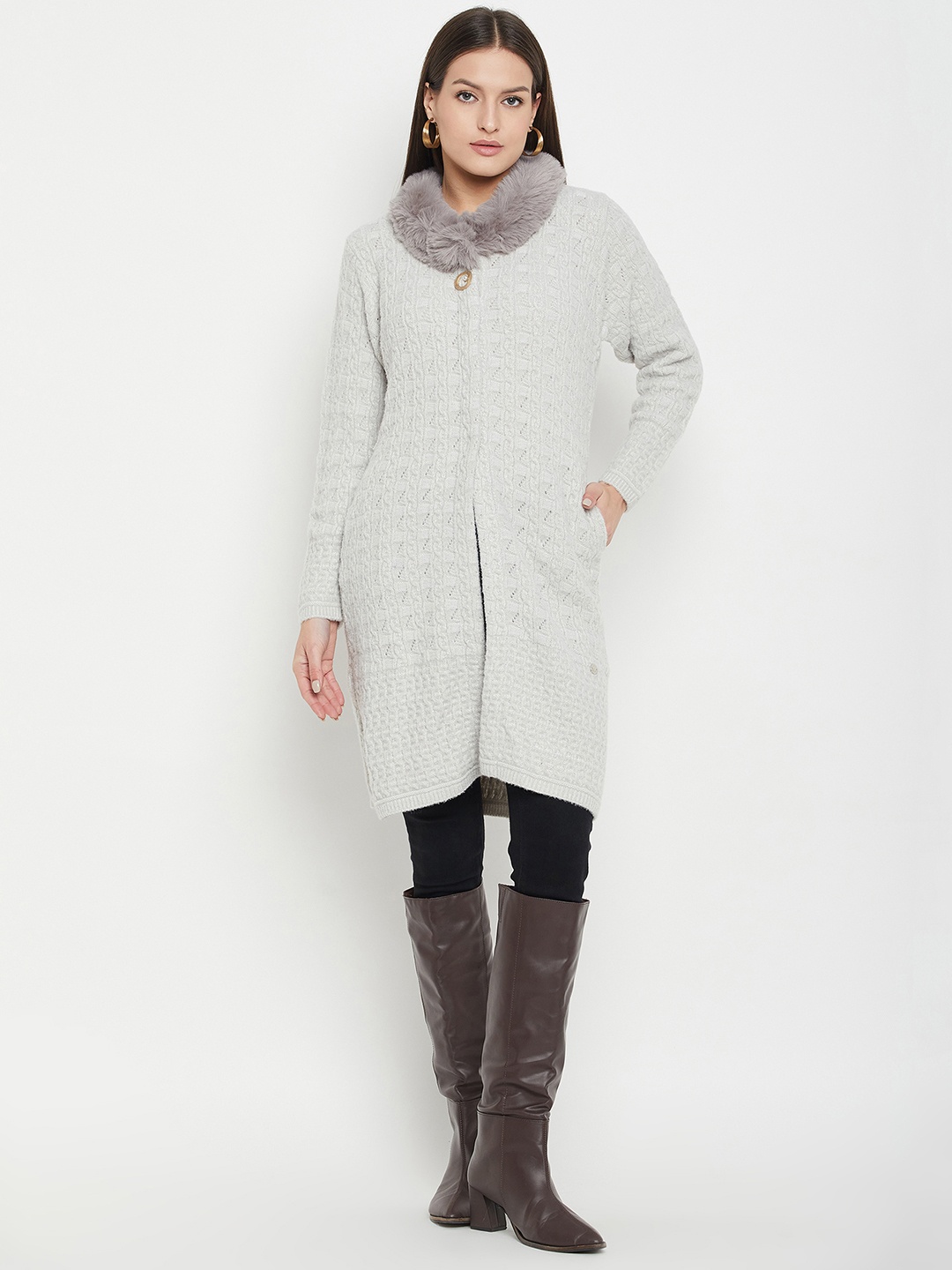 

Duke Longline Acrylic Cardigan, Grey