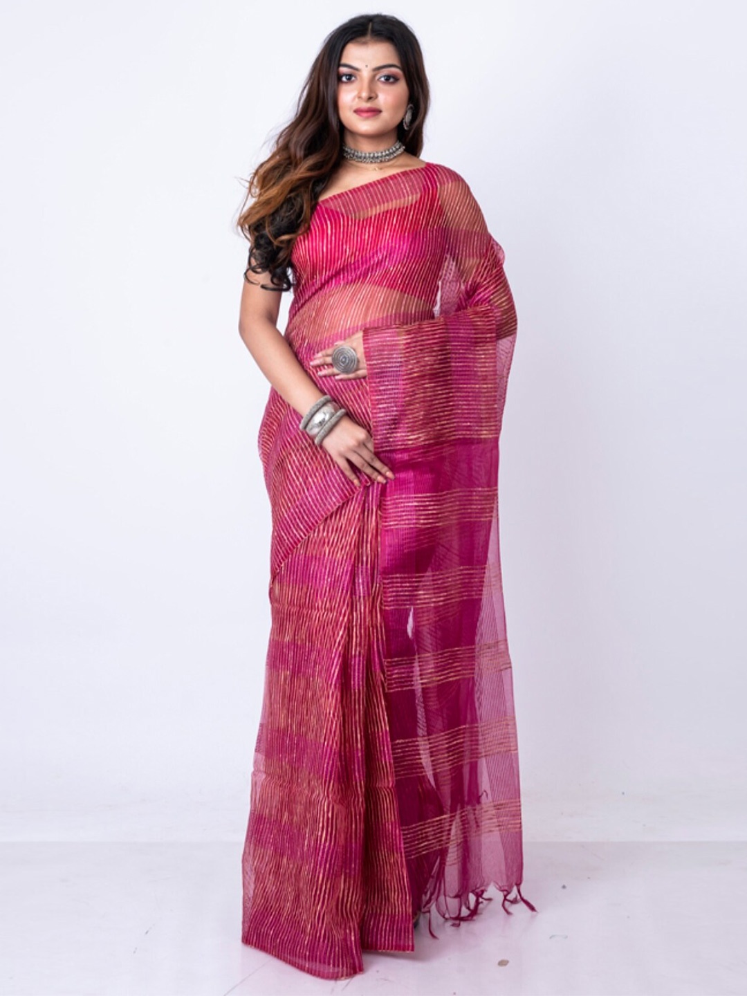 

Morchari Striped Saree, Magenta