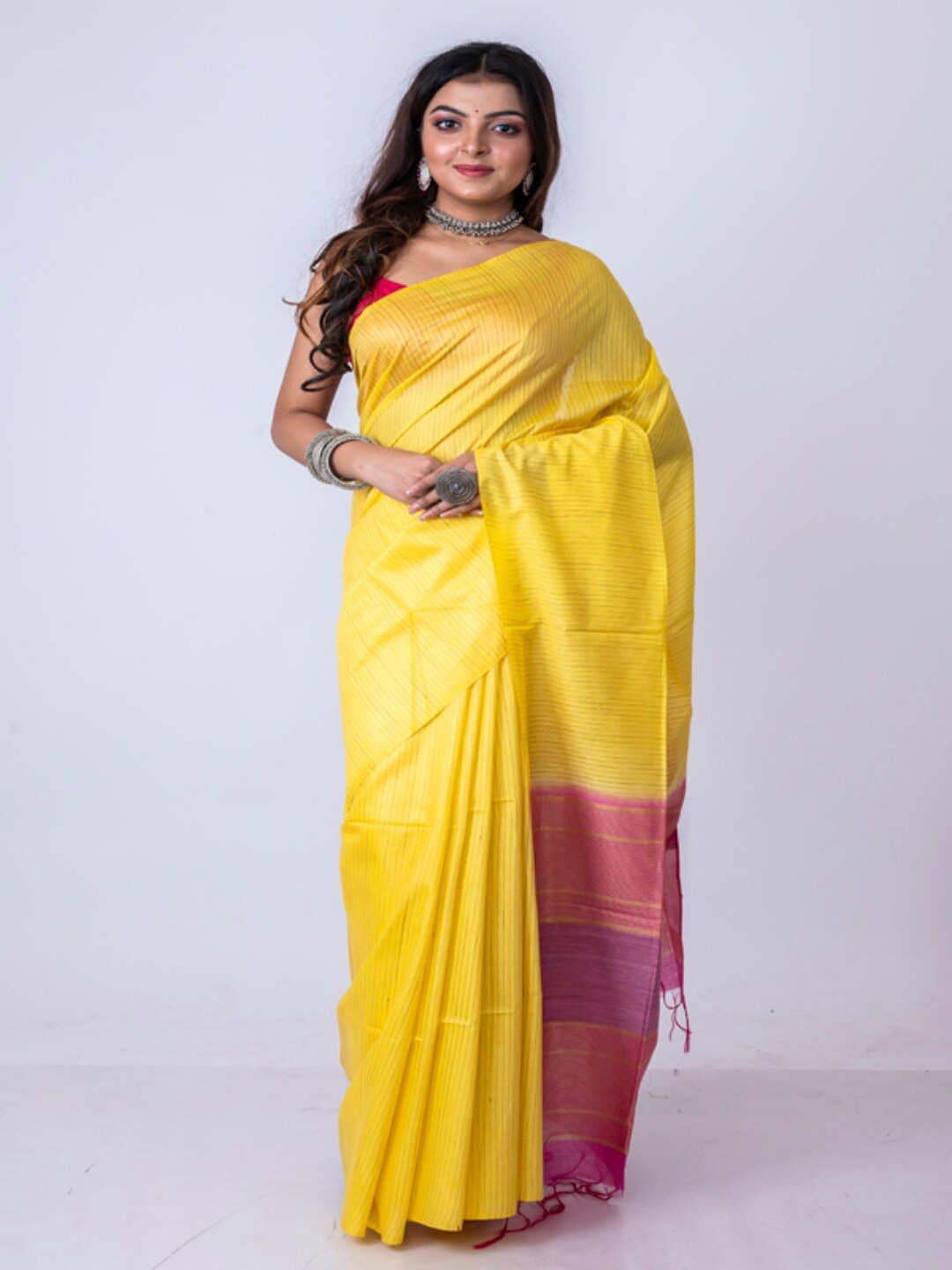 

Morchari Striped Zari Bhagalpuri Saree, Yellow