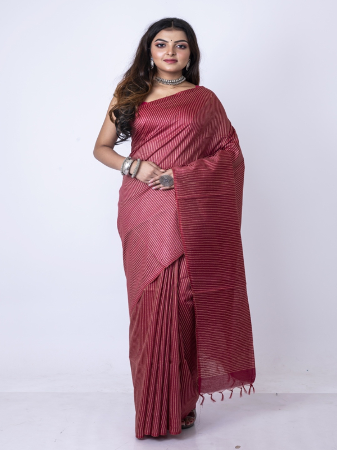

Morchari Striped Zari Silk Cotton Bhagalpuri Saree, Maroon