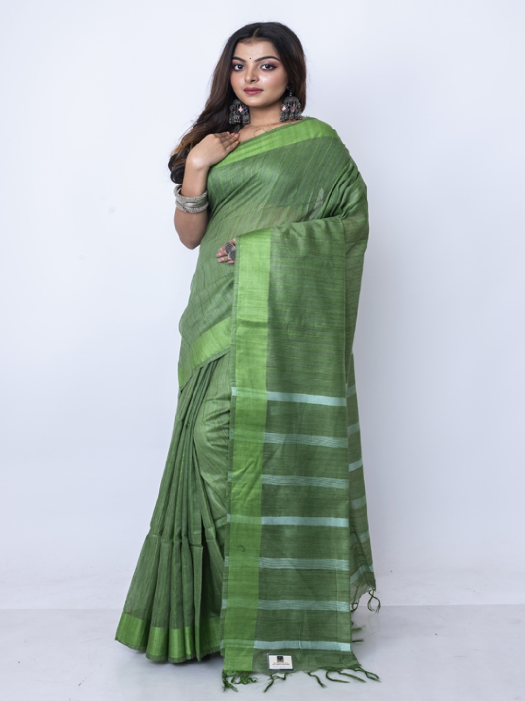 

Morchari Striped Bhagalpuri Saree, Green