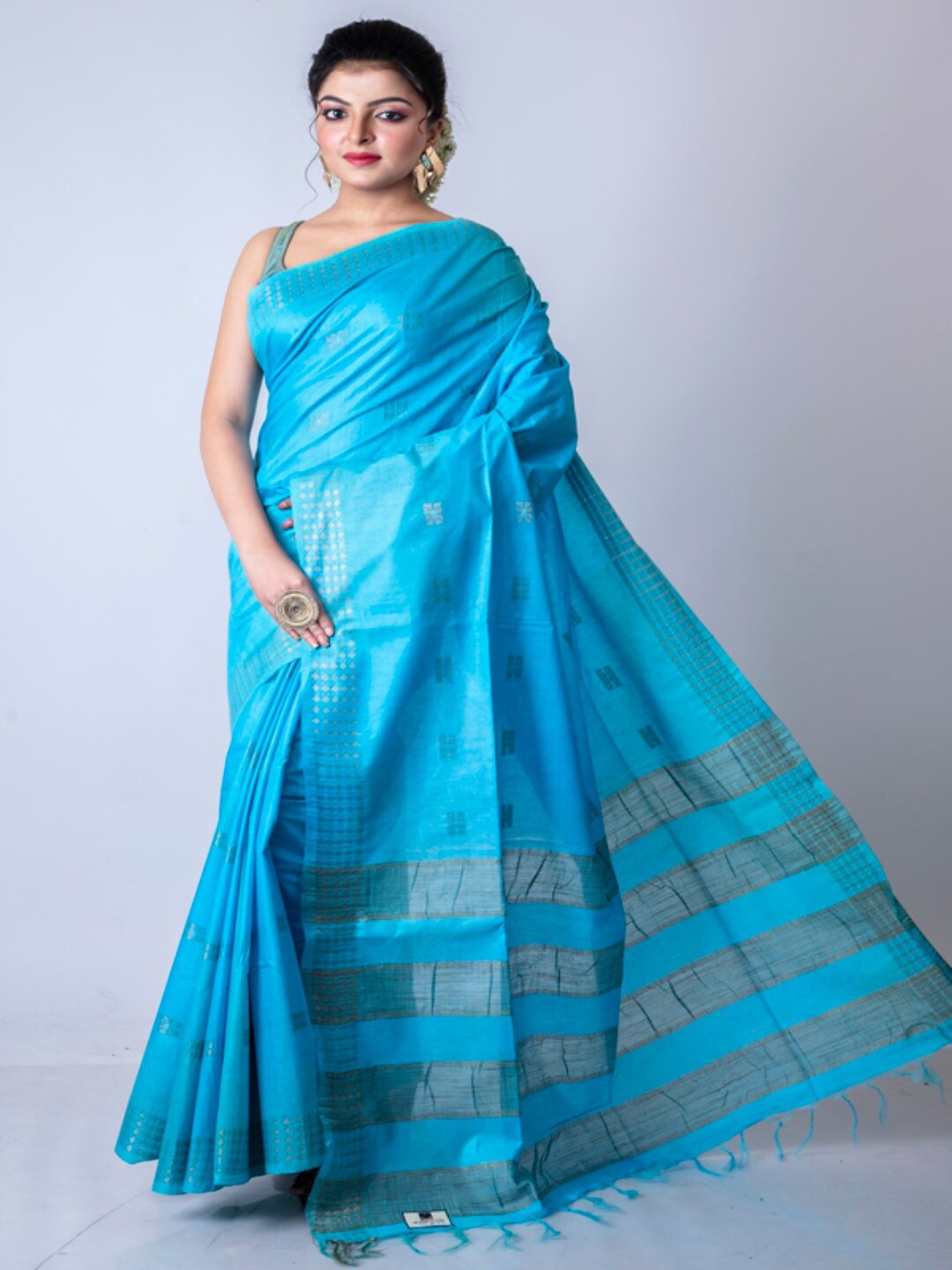 

Morchari Woven Design Zari Silk Cotton Bhagalpuri Saree, Blue